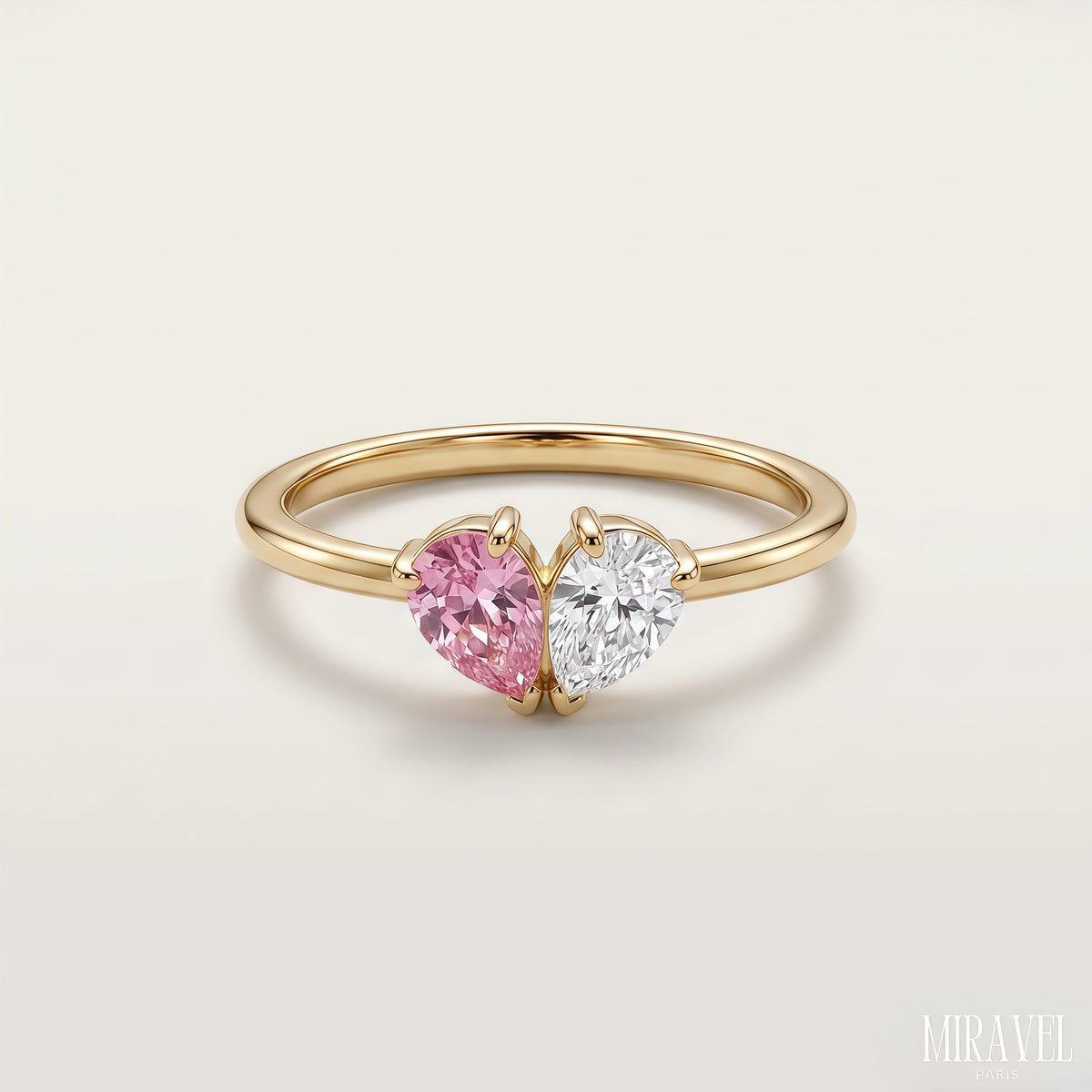 Bague Veria en or avec deux pierres de naissance en forme de goutte formant un cœur