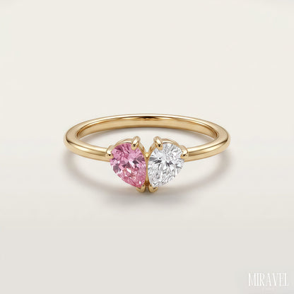 Bague Veria en or avec deux pierres de naissance en forme de goutte formant un cœur