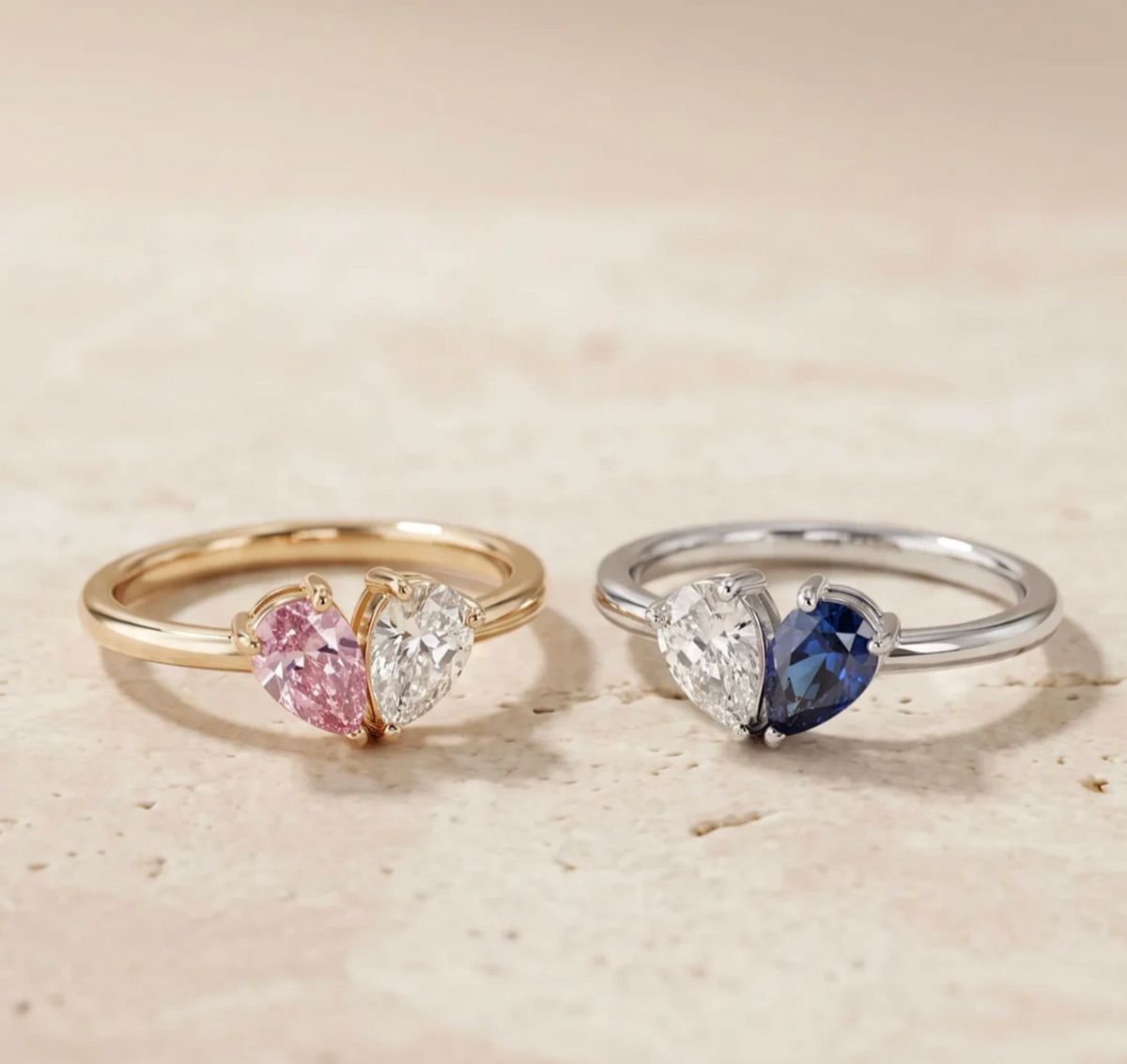 Veria ring in gold and in silver, side by side