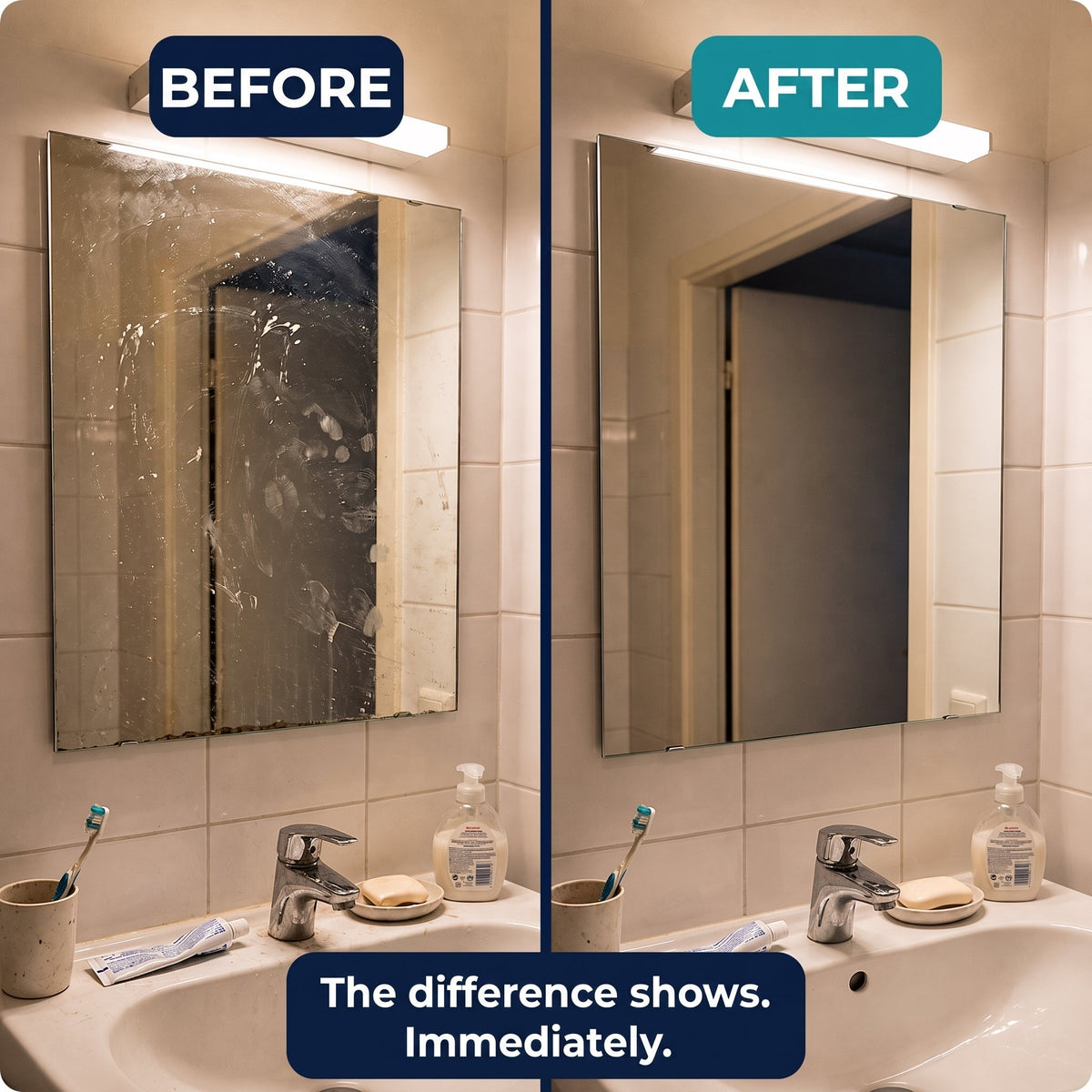 Before and after - bathroom mirror